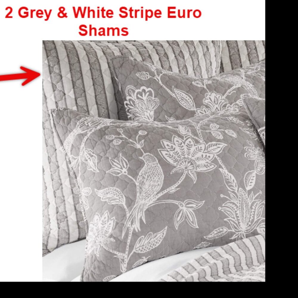 NWT-Levtex Home 2 Euro Shams - Gray Stripe